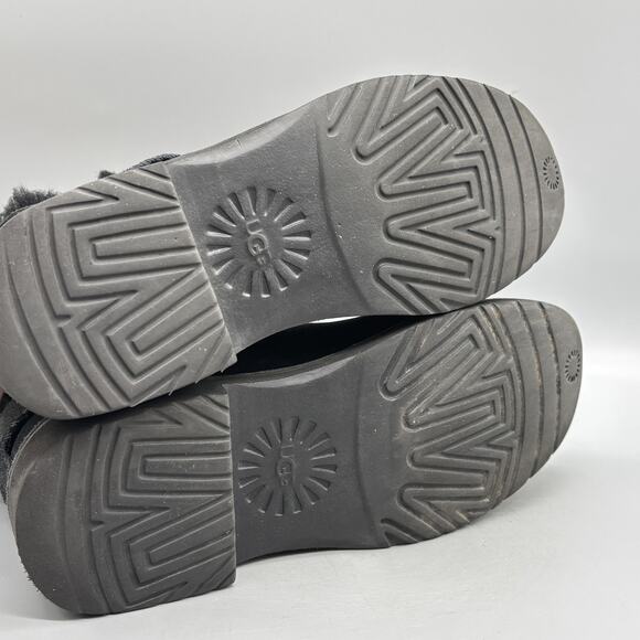 UGG Boots Womens Size 7.5 Black Suede Shearling Lined Ankle Booties Strap Winter - Picture 8 of 9